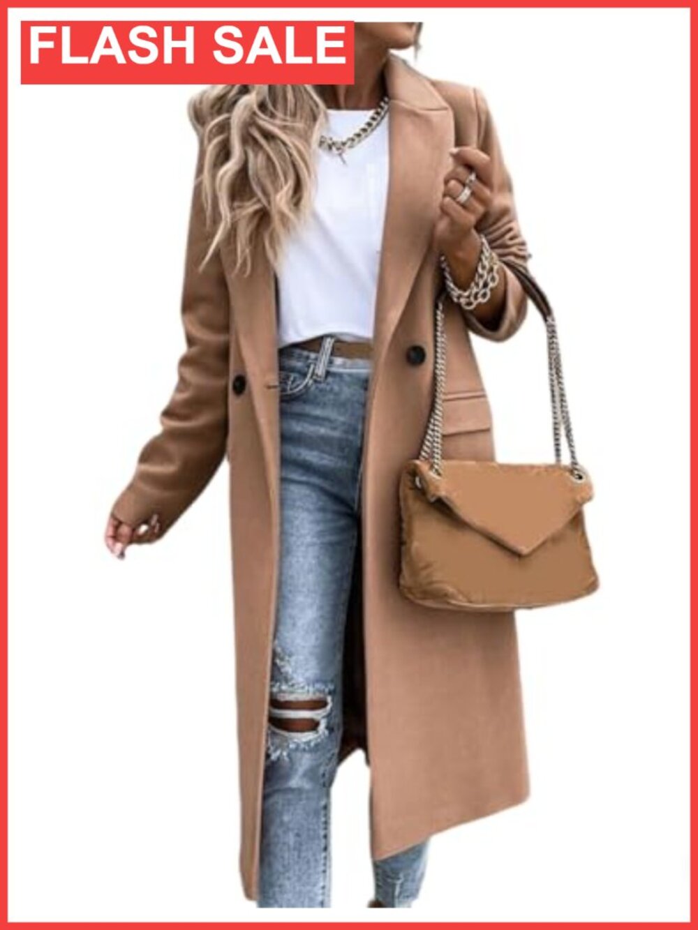 Womens Long Wool Peacoat Button Front Notch Collar Winter Coat